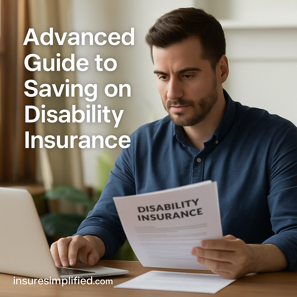 Man sitting at a table reviewing a disability insurance document while using his laptop at home.