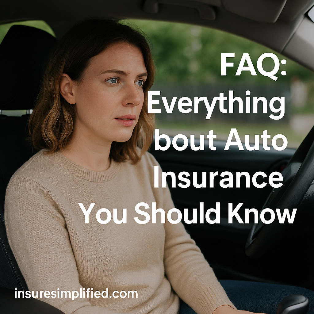 Woman sitting in a car looking ahead, representing auto insurance FAQs for InsureSimplified.com.