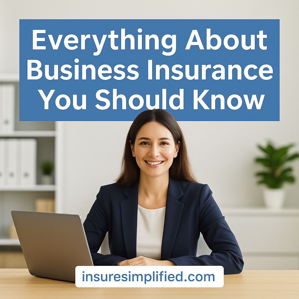 Professional woman sitting at a desk with a laptop in an office, representing business insurance FAQs for InsureSimplified.com.
