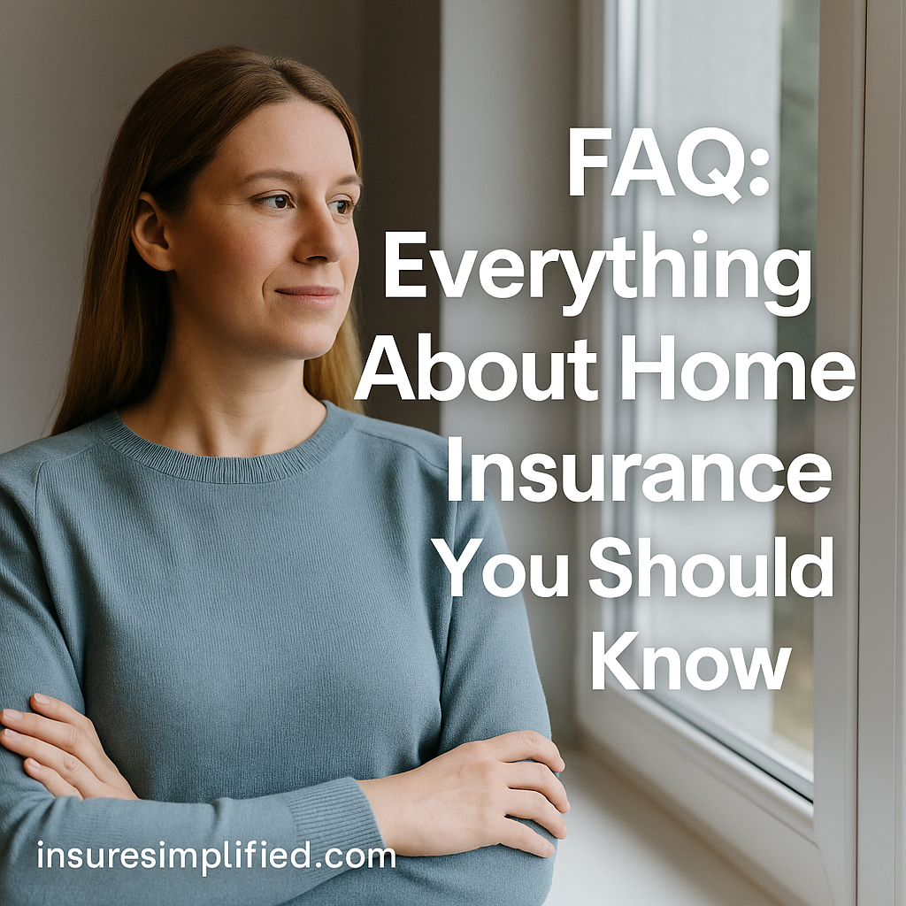 Woman standing by a window with arms crossed, representing home insurance FAQs for InsureSimplified.com.