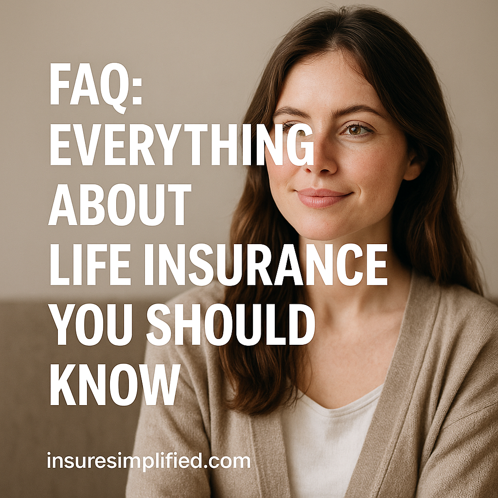 Woman with long hair smiling softly while seated indoors, representing life insurance FAQs for InsureSimplified.com.