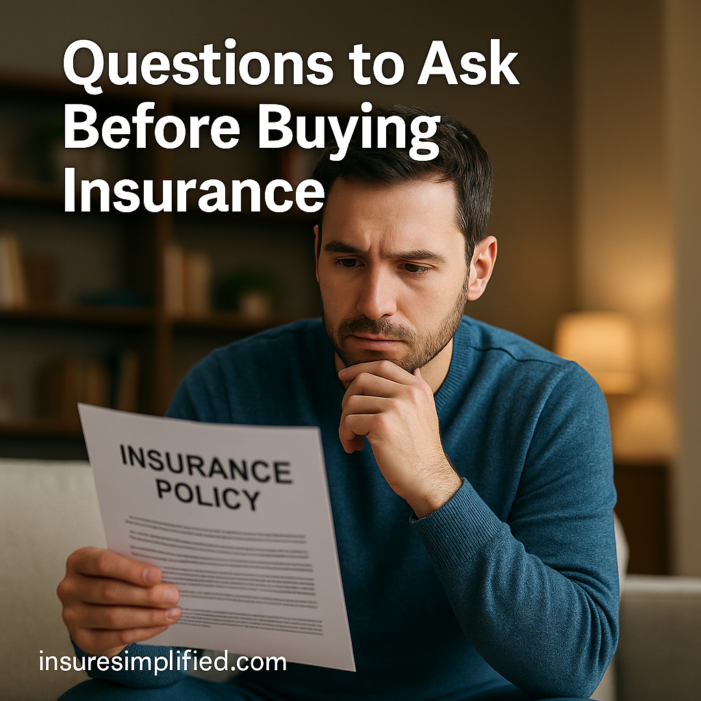A man sitting indoors reviewing an insurance policy document with the article title displayed above him.