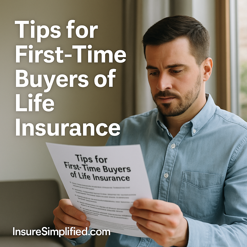Man reading a printed document about tips for first-time buyers of life insurance while sitting indoors near a window..