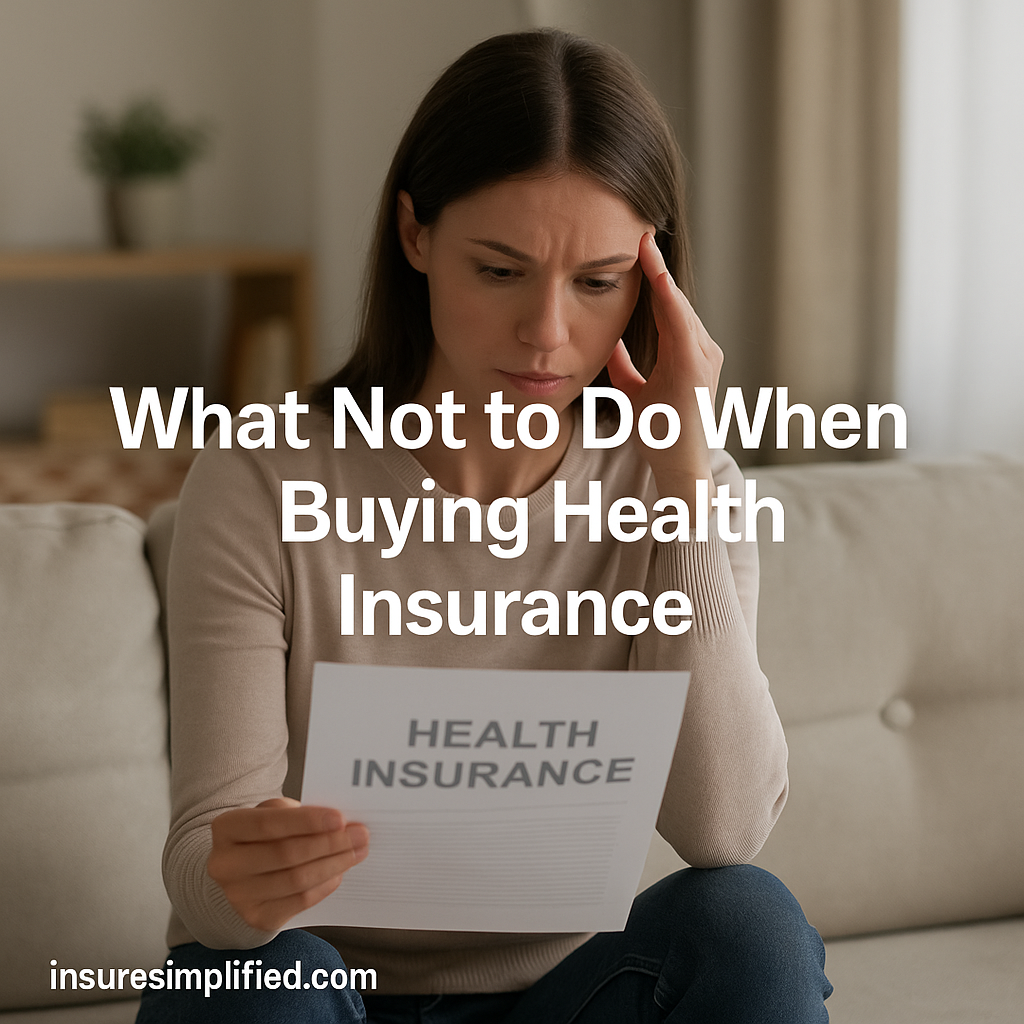 A woman sitting on a sofa reviewing a health insurance document with a concerned expression, with the article title displayed on the image.